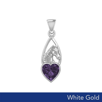 Horse Over Heart Gemstone White Gold Pendant WPD5291 - Jewelry